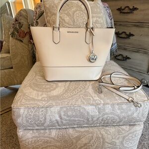 Michael Kors White Trista Satchel Tote Bag